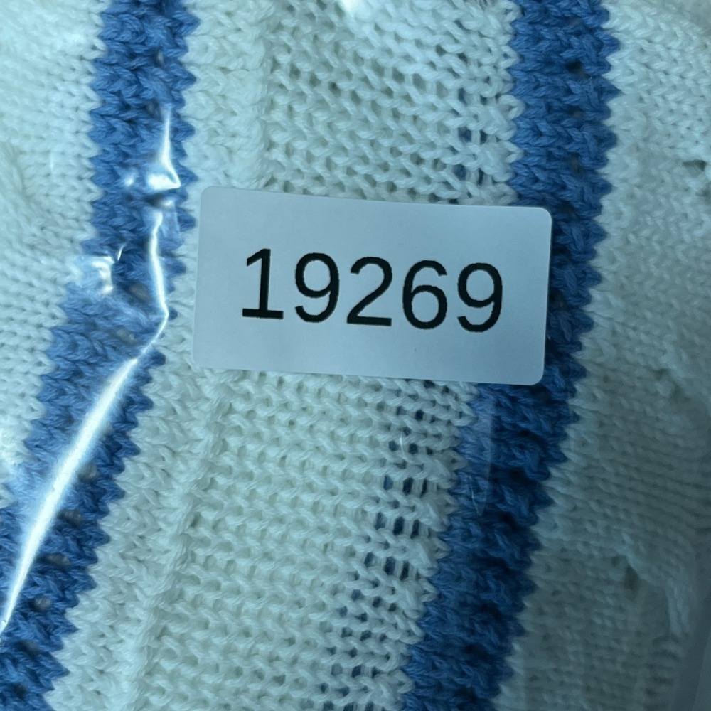 NEW Hollister Sweater Womens L White Blue Striped Cropped Pointelle Knit Cotton - Picture 9 of 9